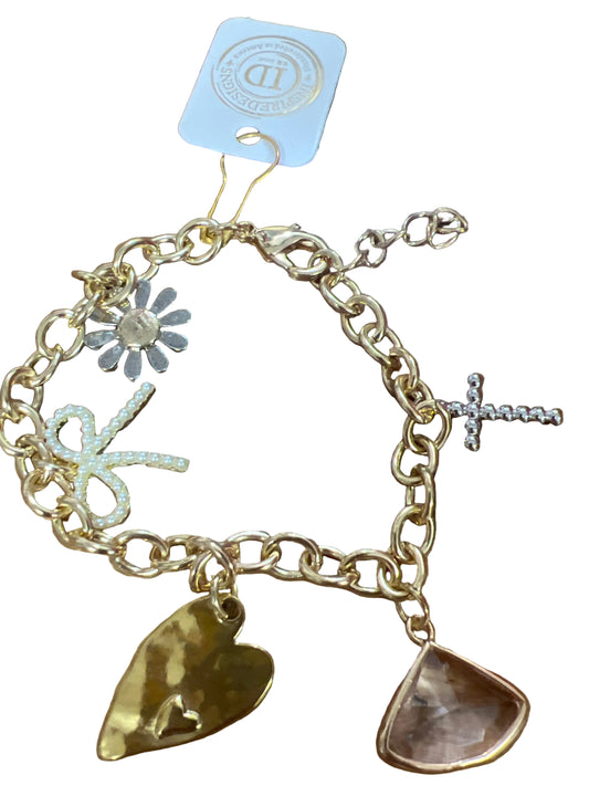 Gold bracelet with various charms 
